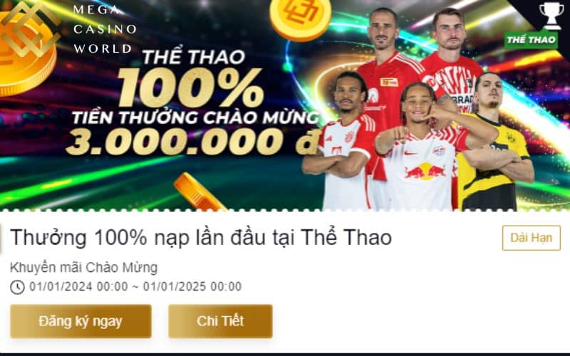 Khuyến mãi thưởng 100% nạp đầu thể thao dành cho người chơi mới